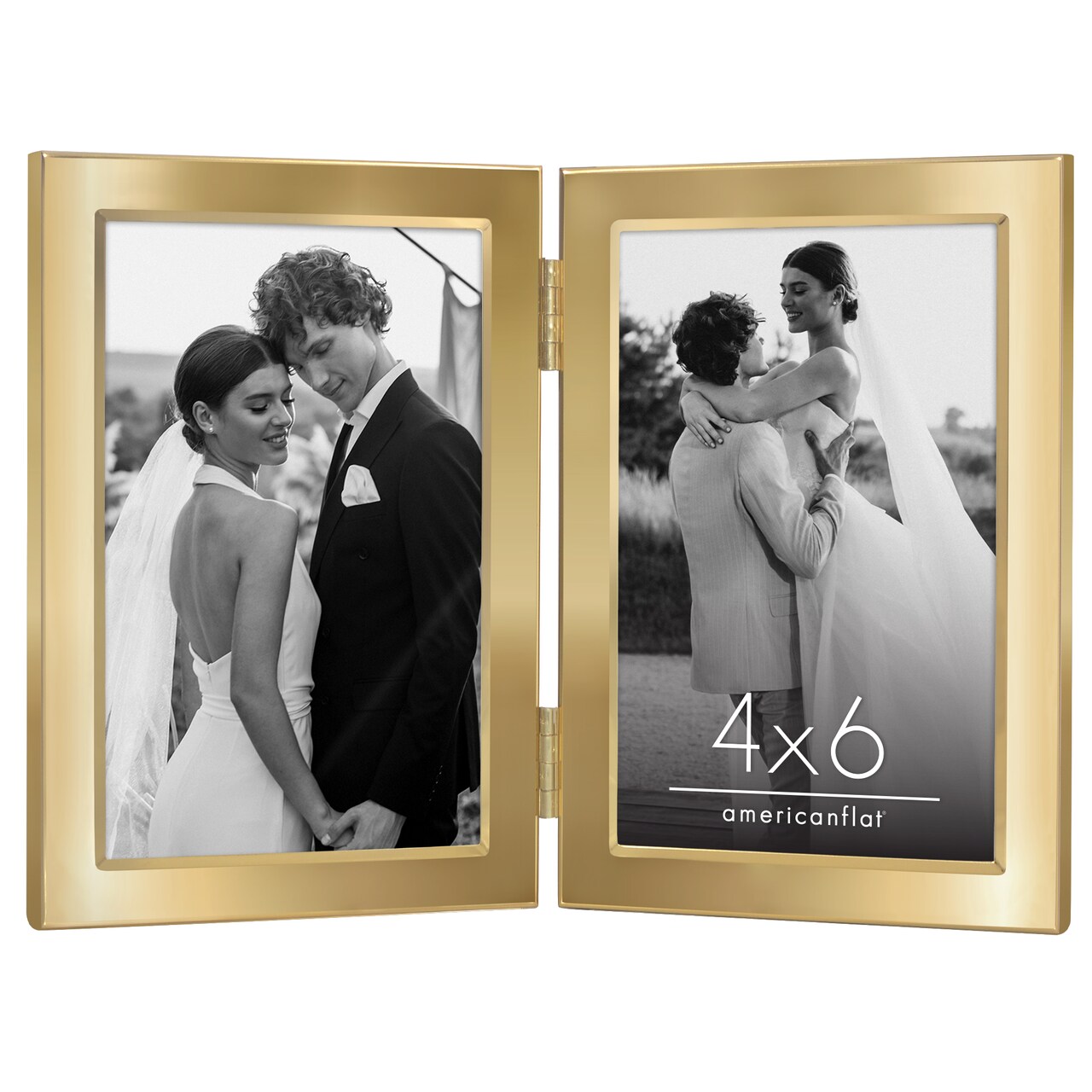Americanflat Hinged Picture Frame with Wide, Beveled Molding and Shatter-Resistant Glass - Modern Metal Picture Frame Displays Two Photos - Elegant Photo Frames for Tabletop Display